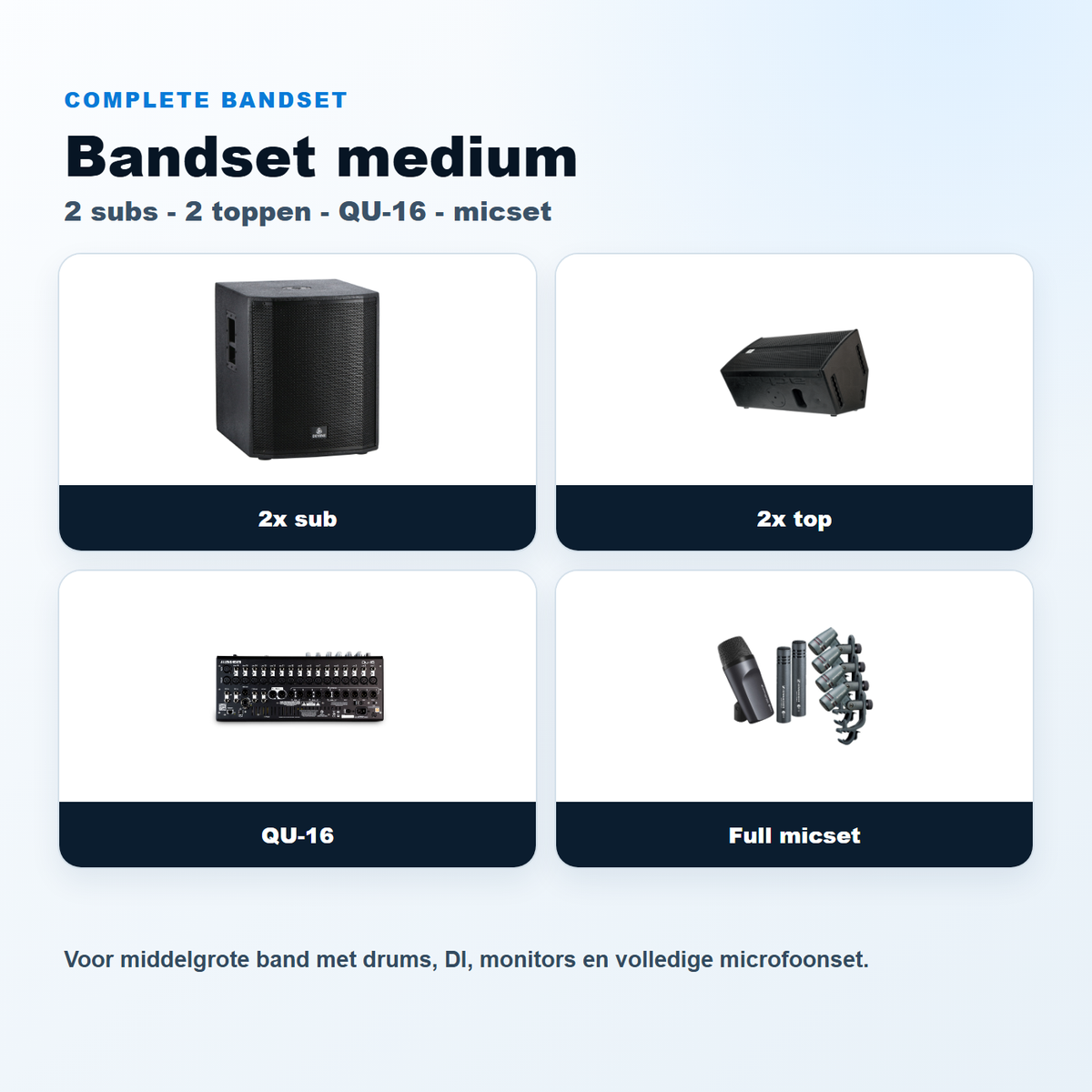 Bandset medium compleet - 2 subs, 2 tops, QU-16 en full micset