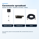 Setvoorbeeld ceremonie spraakset met speaker draadloze microfoon en kabels huren bij RSL Rental